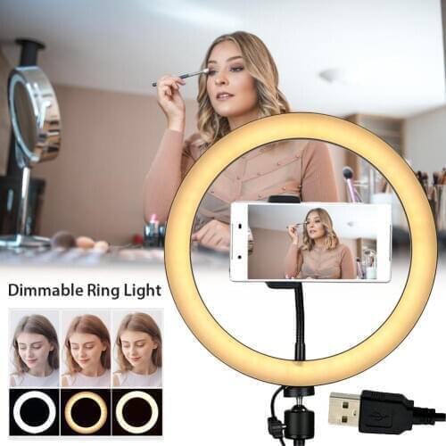 Dimmable LED Selfie Ring Light 8W 5500K Studio Photography Photo Fill Ring Light with Tripod for iphone Smartphone Studio Makeup