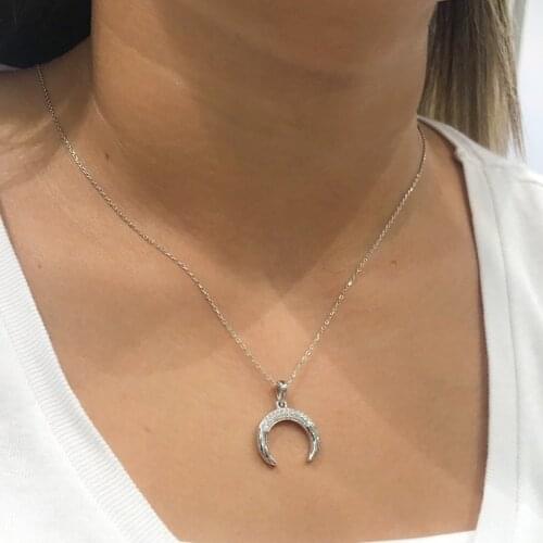 Top Quality Italian Work Reverse Crescent Silver Necklace