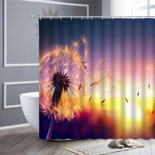 Sunset Evening Shower Curtain Set Birds Dandelion Ocean Waterfall Landscape Waterproof Bathroom Curtains Home Decor Bath Screen