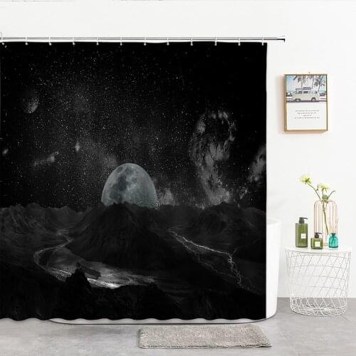 Planet In The Black Night Sky Shower Curtains Nature Landscape Printing Bathroom Curtain Bathtub Accessories Bathroom Products