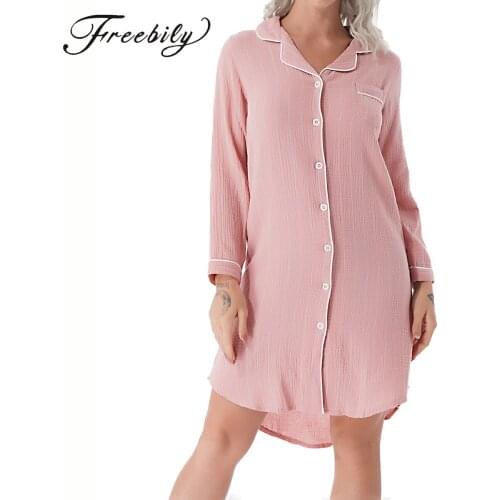 Spring Casual Nights Womens Cotton Long Sleeve Nightgown Oversize Sleep Shirt 100% cotton Sleepwear for Women pj nightdress