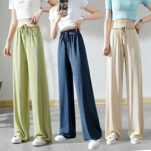 2021 New Arrival Women Loose Wide Leg Pants Summer High Waist Solid Trousers Casual Drawstring Pant Pantalones De Mujer Y854