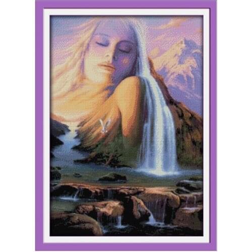 Women and nature cross stitch kit 14ct 11ct count print canvas stitching embroidery kits for audlt