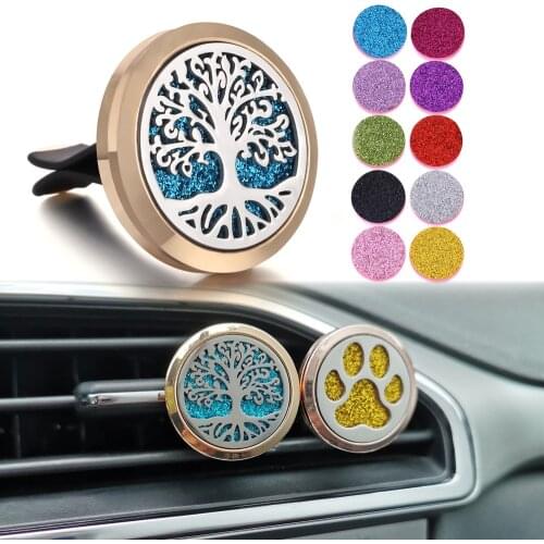 Gold Aromatherapy Necklace Diffuser Pendant Tree of Life Car Perfume Diffuser Car Air Freshener Vent Clip Perfume Aroma Locket