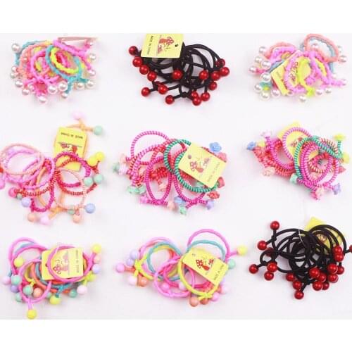 10PCS/Lot Cute Princess Baby Children Cherry Pearl Flower Hairband Headwear Scrunchie Rubber Bands Hair Clip Accessories
