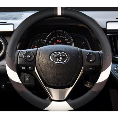 38CM PU Leather Steering Wheel Cover for Toyota Corolla Fortuner Sequoia Auris Avensis YARIS Vios Celica 86 Auto Accessories