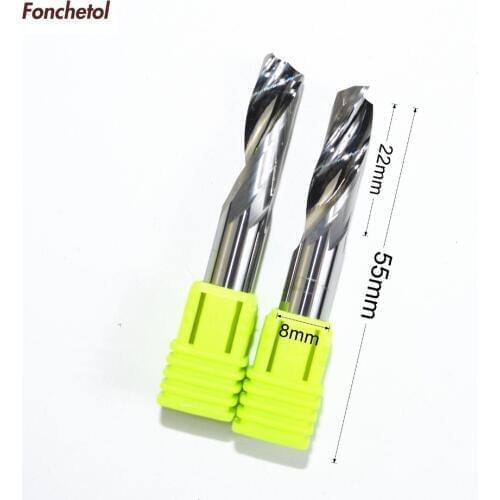 8mm*22mm-2pcs,CNC solid carbide Aluminum End Mill,tungsten milling cutter,alucobond engraving router bit,1 flute spiral bit