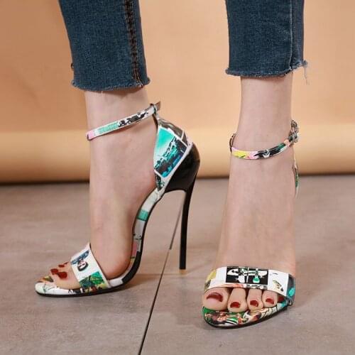 Sexy Thin Heeled Ultra-High-Heel Fish Mouth A- line with Mixed Colors Womens Nightclub Sandals