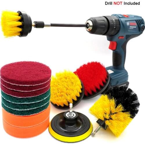 The electric drill is converted into a brush to clean the brush head. Household car wash, waxing and polishing disc 14-piece set