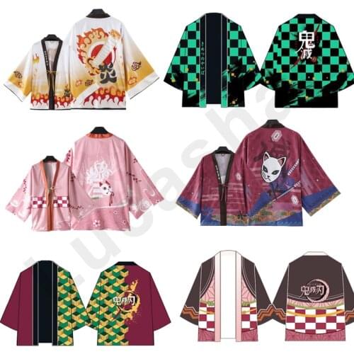 Demon Slayer Kimetsu No Yaiba Cosplay Shinobu Inosuke Nezuko Zenitsu Tanjirou Rengoku Tanjiro Cloak Haori Kids Girl Woman Kimono