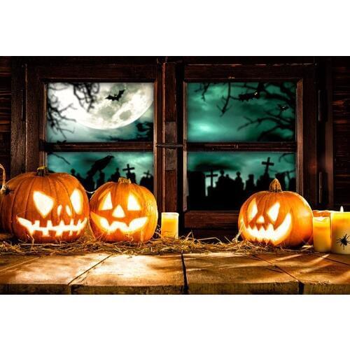 Halloween Photography Backdrops Wooden Floor Pumpkins Strange Backgrounds for Photo Studio Children Kids Vinyl Cloth Customized