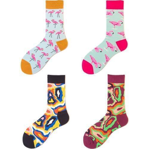 Birds Cotton Socks Men Flamingo Creative Skateboard Socks Funny Happy Socks High Quality Adult Casual Crew Long Street Socks