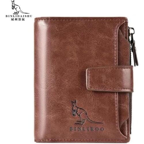 Mens Wallet Genuine Leather Wallet Business Credit Card Holder Vertical Zipper Purse Money Bag Wallet RFID Blocking Man