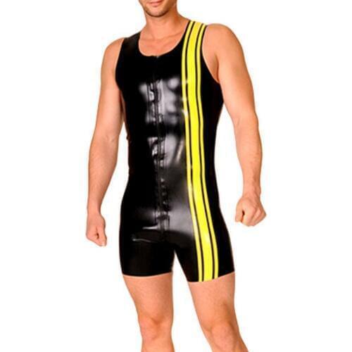 Sleeveless Latex Rubber Male Sexy Catsuit Front Zip Bodysuit Leotard Plus Size Custom Made S-LCM168