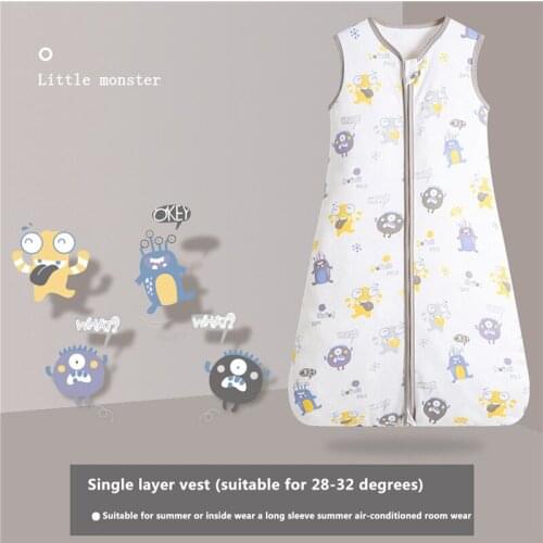 Cute Baby Vest Sleeping Bag with Cartoon Rpint, Smooth Double Zippers Summer Thin Swaddles, 7 Colors
