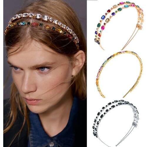 Fashion Girls Shiny Luxury Rhinestone Hair Band Diamond Double layer Hair Hoop Hair Accessories for Women Crystal Headbands