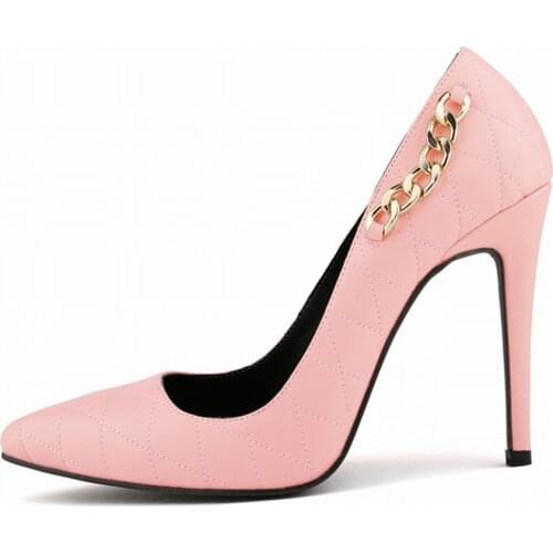 Womens Matte Bridal Shoes 2021 Super High Heels Fashion Metal Chain Woman Pumps Pointed Toe Shallow Ladies Office Leather Shoes