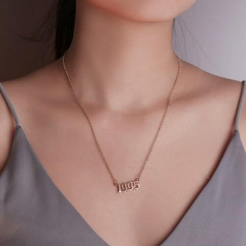 Fashionable Simple Digital Year Necklace Birthday Wedding Commemorative Badge Couple Pendant Jewelry Accessories Gift