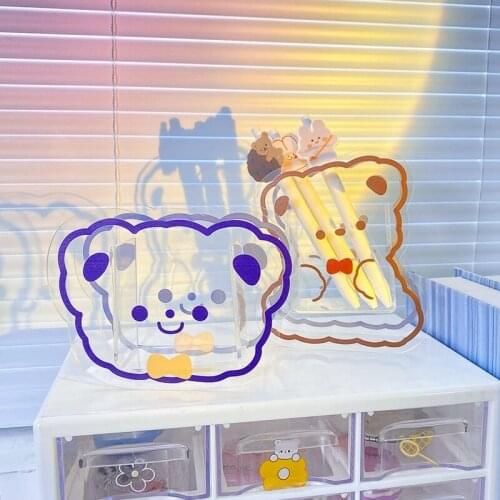 Kawaii Desk Organizer Acrylic Pen Holder Desktop Organizer Cute Bear Bunny Office Stationery Cosmetics Storage Box Coaster Clips