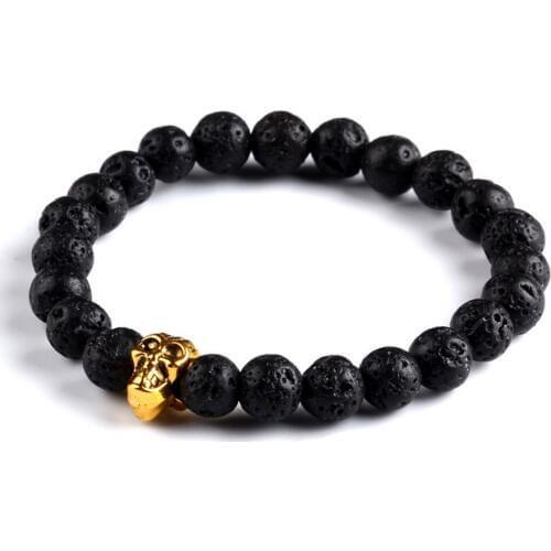 2016 New fashion natural stones skull bracelet For women Lava stone beads and tiger eye stone beads men bracelet