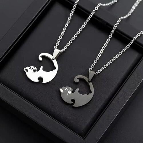 Cat Stitching Necklace For Lovers Stainless Steel Kitten Animal Choker Necklace Couple Friendship Jewelry Valentines Day Gift