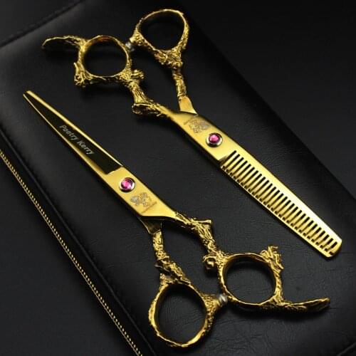 6.0 inch gold color dragon handle hairdressing scissors professional barber hair scissors hairdressing tools set