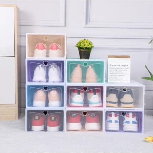 Transparent Plastic Shoe Rack Storage Bins Drawers Shoe Box Folding Flip Cover Storage Box Household Combination Shoe Cabinet