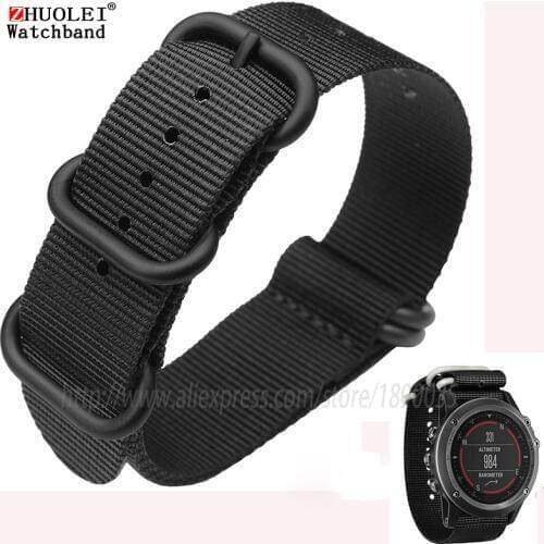26mm nylon watchband fit garmin fenix 3 watches straps black| army green 5 rings Zulu watch band +2pcs free tools