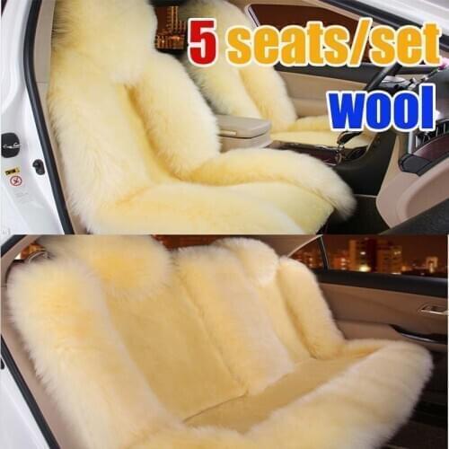 Luxury car seat cover cushion long sheep fur 5 seats covers for 1 set fashion and warm real wool car seat cover cushion