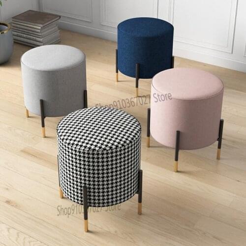 Nordic Light Luxury Round Stool Small Pier Makeup Stool Net Red Shoe Shoe Stool Simple Iron Fabric Sofa Stool