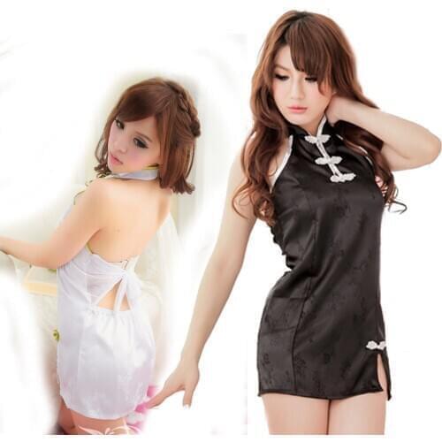 Sexy lady Mini dress Chinese cheongsam g-string Backless Hollow Out babydoll underwear erotic lingerie clothes foreplay