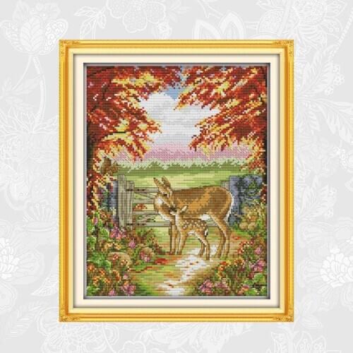 Deer mother and child 11CT Printed Fabric 14CT Counted Canvas DMC Chinese Cross Stitch Kits Embroidery Needlework