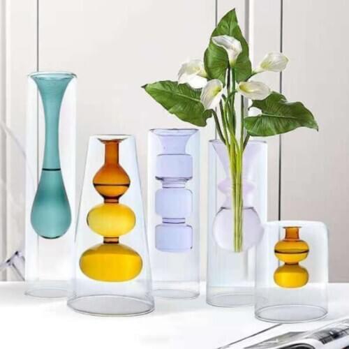 Glass Vase Home Decor Modern Flower Vase Room Decoration European Style Double Layer Glass Wedding Decoration Hydroponic Plants