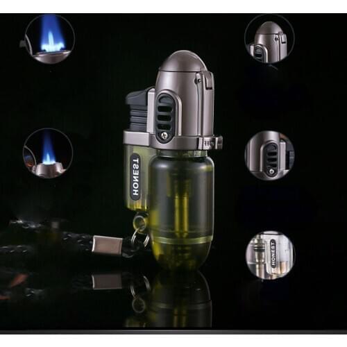 Double Flame Soft Fire Lighter Transparent Visible Gas Lighter Creativity Blue Flame Lighter Cigarette Lighter Butane Lighter