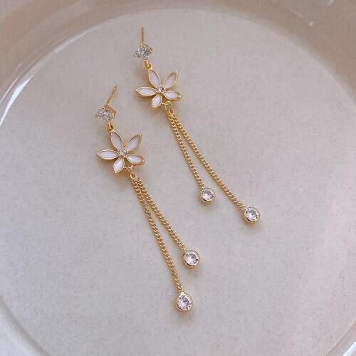 Sweet Girl Earrings Korean Fashion New Temperament Earrings Net Red Wild Daisy Crystal Long Earrings Womens Wholesale Brinco