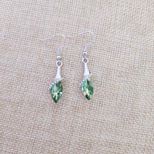 925 sterling silver ladies earrings earrings, single heart silver fruit green ear hook crystal jewelry bride gift E0201