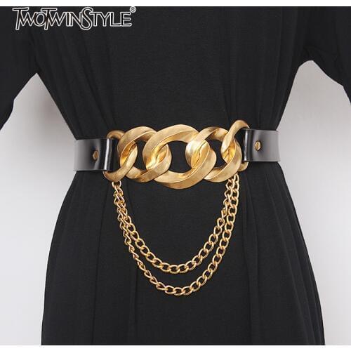 TWOTWINSTYLE Casual Chain Women Girdle Hit Color Patchwork PU Leather Elegant Girdles For Female Fashion 2020 Summer Accessories