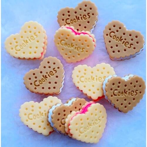 10Pcs New Hybrid Simulation Heart Biscuit Resin Flatback Cabochon Scrapbook Kawaii Embellishments Accessories J28