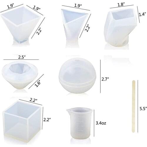18PCS/SET DIY Crystal Resin Silicone Mold Set Pyramid Square Ball Measuring Cup Stirring Stick Set For Jewekry Making Findings