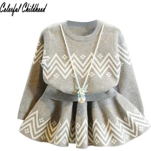 2-7Yrs Baby Girls Clothing Sets Knit Sweater + Skirt 2Pcs Set Children Clothing 2017 Spring Autumn Kids Clothes set