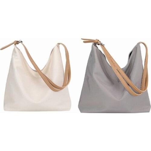 2 Pcs Leather Womens Canvas Crossbody Bag Large Capacity Shopping Bag Fashion Casual Tote Bag Light Grey & White