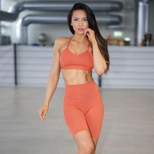 2021 Solid Sexy Sport Suit Hollow Out Suspender Vest 5-point Hip Lifting Leggings Two-piece Yoga Suit Summer Cool Sportwear