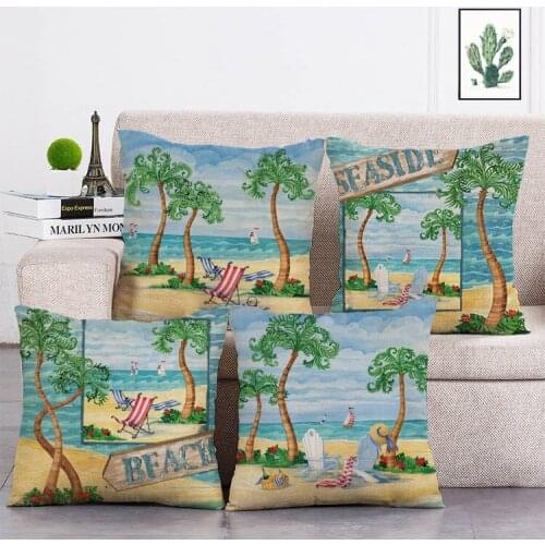 45cm*45cm Coconut trees on the beach design linen/cotton throw pillow covers couch cushion cover home decorative pillows T85