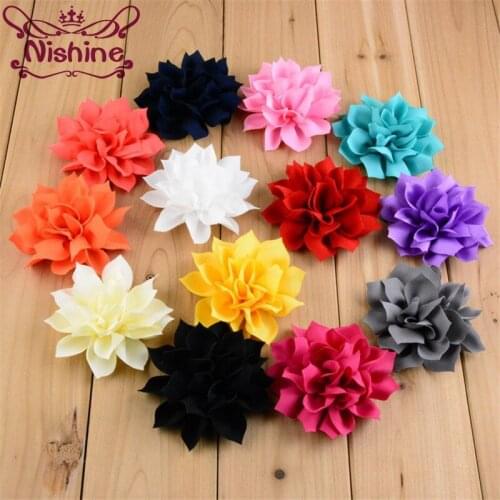 Nishine 50pcs/lot 13 Colors 3.2 Inch Large Artificial Chiffon Fabric Lotus Flowers Wedding Bridal Bouquet DIY Flowers Supply
