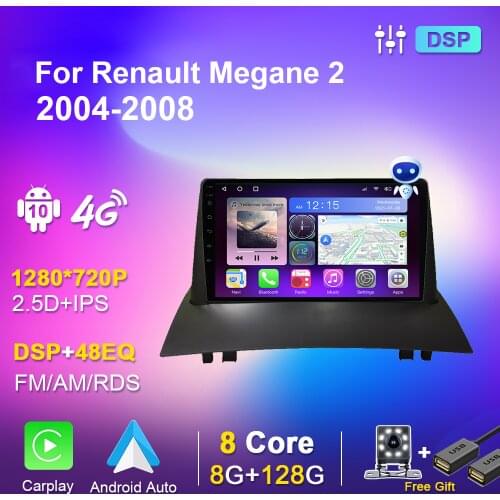 6G 128G for Renault Megane 2 2004-2008 2din Android Car Radio Stereo Navigation GPS Blu-ray Screen Autoradio 4G WIFI No 2 Din