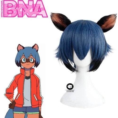 BNA BRAND NEW ANIMAL Michiru Kagemori Cosplay Wig Blue Short Hair Synthetic Wig With Ears Accessory Full Set Halloween