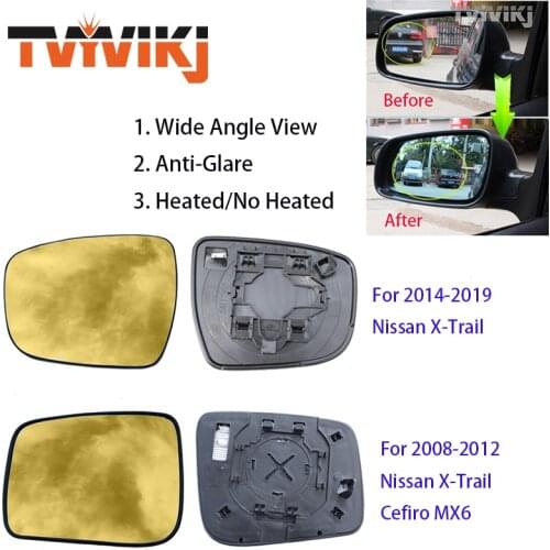 TVYVIKJ Side Rearview Mirror golden Glass Lens For Nissan X-Trail 2008-2019 Cefiro MX6 2008-2012 Wide Angle View anti glare