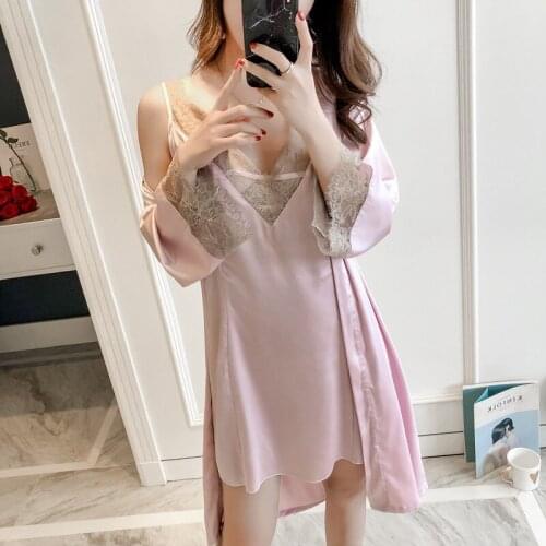 Robe set Sleepwear Women Nightgowns Satin Backless Spaghetti Strap Lingerie