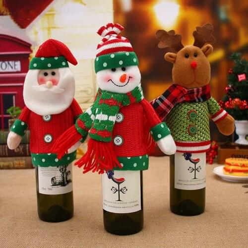 Foreign Trade Christmas Decorations Hot Selling Lavron Christmas Red Wine Bottle Cover Santa Claus Snowman Champagne Bottle