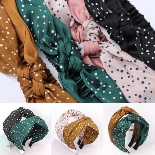 Ins Knot Cross Hair Band Solid Color Dot Strip Soft Hair Hoop Fashion Fabric Headband Elastic Velvet Twist Headband Wide Women